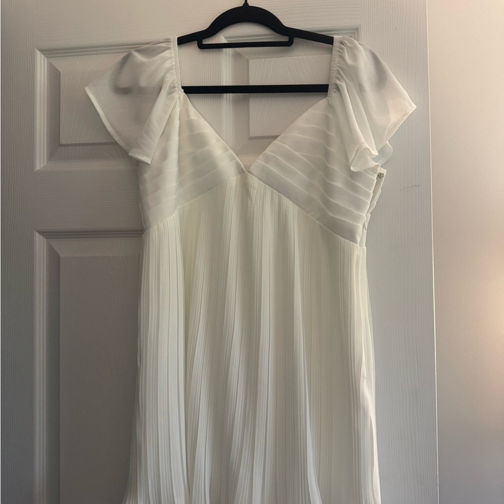 Lulu's White Flutter Sleeve V-Neck Dress